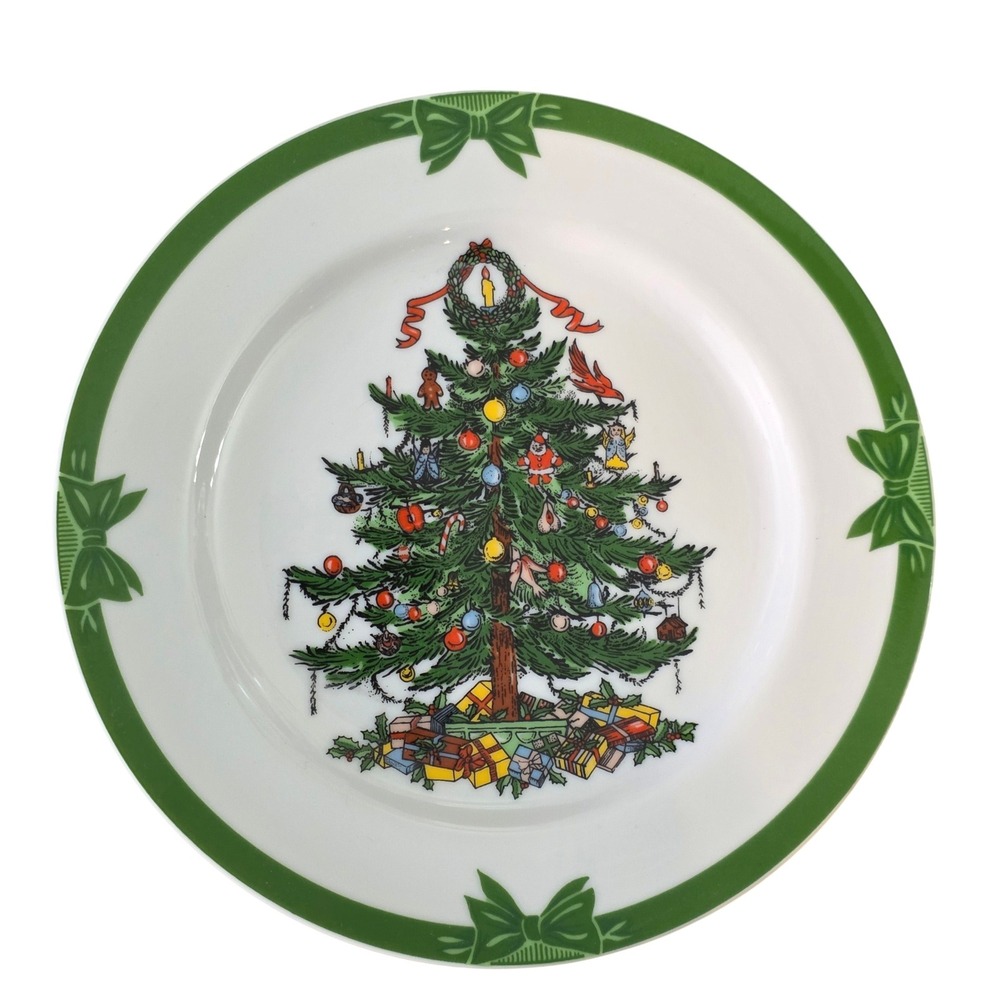 Georges Briard Yule Tide Christmas Tree Salad Plates Green Bow Set of 5 Japan